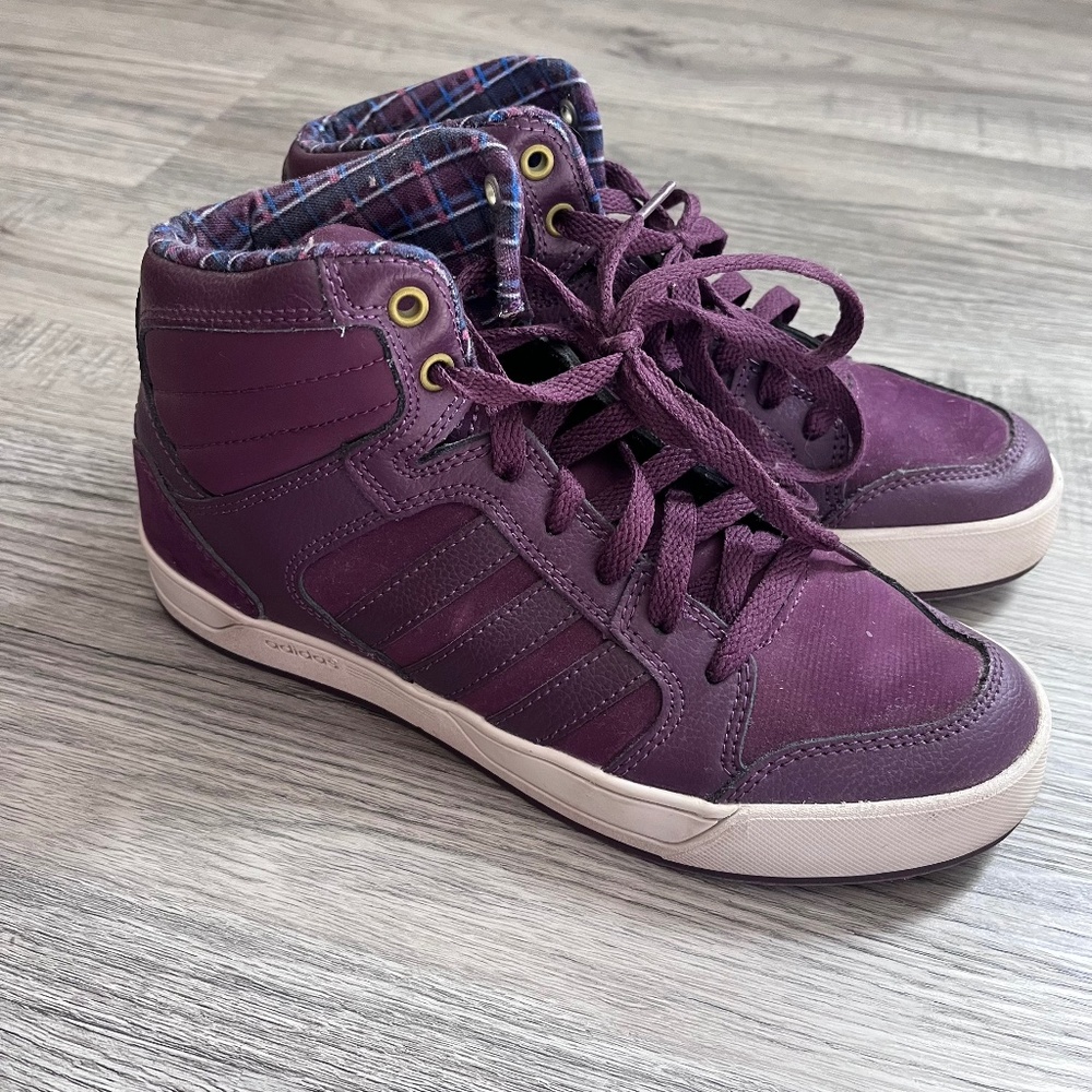 Adidas Neo Raleigh Mid Purple Plaid sneaker womens 7.5 EUC - Picture 2 of 9